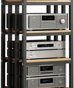 Support multimédia à 4 niveaux pour meuble audio, lecteur DVD, CD, amplificateur de puissance, armoire avec étagère en bois réglable en hauteur, étagères de rangement au sol 50 x 40 x 100 cm