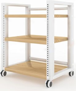 Meuble Hi FI, Meuble Audio Vidéo Mobile, Meuble stéréo multimédia DVD, avec étagères réglables, Meuble Rack Audio de Divertissement, for Salon/Bureau/DJ/théâtre(Wit,20.6x32.6/52.5x83cm)