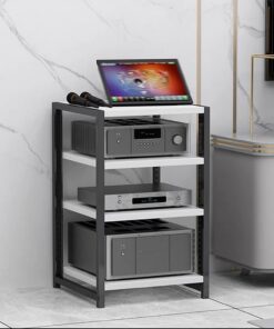 Meuble Rack Audio, Rack Audio avec Étagères Réglables, Meuble Audio Vidéo Ouvert Moderne, Tour Audio en Rack, Meuble Hi FI Robuste for Le Salon(Wit,4-Tier)