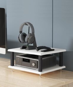 Support Audio, Support multimédia AV, Support Audio de Rangement Ouvert, Armoire stéréo Moderne, Armoire de Rangement multimédia avec Repose-Pieds, Support Audio au Sol, Support de Lecteur C