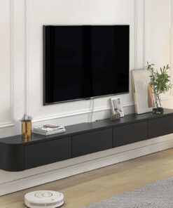 Générique Meuble TV Flottant Noir de Style Simple, Meuble de Rangement pour Salle multimédia avec Trous pour câbles à l'arrière pour Salon et Chambre à Coucher (200 x 20 x 24 cm)