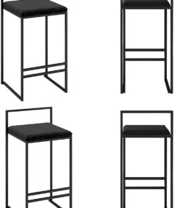 DASHADAO 65cm Tabourets de Bar Lot de 4, Chaises de Bar à Hauteur de Comptoir Noires avec Dossier Ergonomique et Pieds de Chaise Noirs Tabourets de Bar pour Cuisine Salle à Manger Bistro Ca