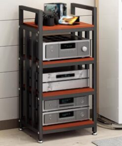 Meuble TV/Audio à 4 Niveaux avec Pieds réglables, Support Audio HiFi, Meuble de Rangement sur Pied pour Salon et Studio d'enregistrement (Noir/Rouge)