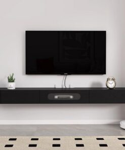Meuble TV Mural, Meuble TV en Bois Massif, Console Multimédia de Divertissement Flottante avec 3 Tiroirs, pour Téléviseurs 42 a 70", pour la Maison et Le Bureau (Size : Negro)