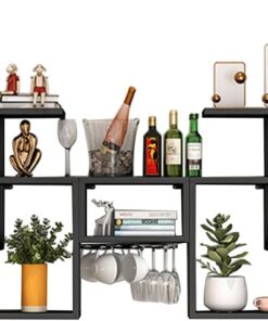 Casier à vin Mural en métal avec Support à Verres à vin Suspendu et étagères de Bar flottantes pour Cuisine ou Salon Mini étagère de présentation de Bar pour Bouteilles de Whisky et décorati