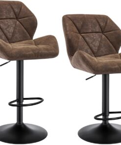 WOLTU Tabouret Bar Lot de 2, Hauteur Réglable, en PU, Brun Foncé | Chaise de bar, Siège pivotant à 360°, avec Dossier et Repose-Pieds, pour Cuisine, Salle à Manger