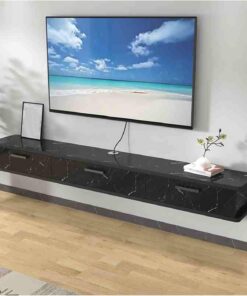 Générique Meuble TV Mural avec Rangement, Taille Ajustable pour Salon et Chambre, Texture Noire élégante, Design Compact (180 x 22 x 20 cm)
