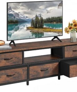 YITAHOME Meuble TV pour Salon avec 5 tiroirs Pliables et étagères avec éclairage LED RVB - 160 x 35 x 55 cm