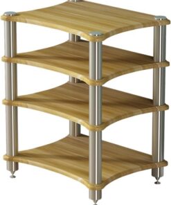 Tour Audio à Quatre étagères, Support multimédia en Bois, Armoire de Composants Audio/vidéo avec poteaux argentés pour Salon de cinéma Maison, étagère pour équipement électronique, divertiss