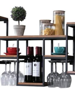 Étagère à vin Murale en Fer pour Bar | Porte-Verre à vin en Bois | Stand de vin | Porte-gobelet | Refroidisseur à vin Mural | Étagère Cube Murale