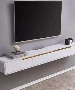 Meuble TV Suspendu avec 3 Tiroirs, Meuble TV Mural, Console en Bois Massif, Centre de Divertissement pour Chambre a Coucher, Salon, Salle Multimédia, Salle de Jeux (Color : Bianco, Size : 1