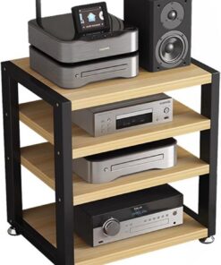 Étagère Hifi à 4 étages en bois | Tour audio stéréo | Rangement domestique pour composants stéréo de divertissement