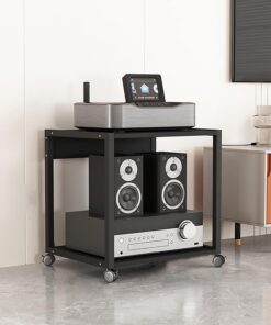 Meuble TV et étagère Audio de Style Mid-Century Modern pour DVD, Consoles de Jeux et chaîne Hi-FI - Rangement élégant pour Salon et Studio d'enregistrement, Design Fonctionnel et raffiné