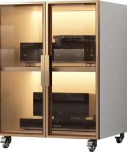 Meuble Hi FI, 2/3 Couches pouvant déplacer Meuble Rack Audio, avec Hauteur d'étagère réglable, Meuble Audio Vidéo avec Porte en Verre, for la Maison/Le Bureau/Le cinéma(Gray,21.2x29.5/54x75cm)