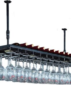 MiroDo Casier À Vin Suspendu,Hauteur Réglable De Porte-Bouteille,Porte-Verre À Vin Suspendu,Étagère À Vin Porte-Bouteilles Porte-Verres À Pied Étagère De Décoration De Plafond pour Bars,R