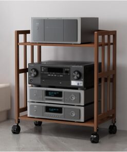 Armoire de rangement HiFi pour médias - Réglable - Support stéréo avec roulettes - Étagère à 2 niveaux pour équipement audio/vidéo domestique