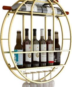 Étagère à vin Murale Ronde Industrielle avec Support pour Verre à vin, étagère de Rangement Murale pour Bouteilles de vin pour décoration de Bar ou de Cuisine