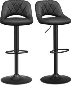 SONGMICS Tabourets de Bar, Lot de 2 Chaises Hautes, Sièges pour Cuisine, Revêtement Velours, Repose-pieds, Strucutre en Métal, Hauteur Réglable, Pivotant, Noir LJB072B01