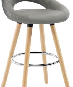WOLTU Tabouret Bar, Chaise Haute Bar, Tabouret Haut avec Dossier et Repose-Pieds, Cadre en Bois, Siège en Similicuir, Gris, BH111gr-1