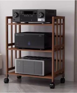 Meuble d'armoire stéréo à 3 Niveaux, Support de Stockage multimédia de Grande capacité pour étagères d'équipement Audio-vidéo, bibliothèque d'angle avec étagère réglable/Roues universelles p