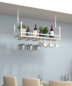 Casier à vin à Suspendre pour Verres à vin, Style Rustique, Support pour Bouteilles de vin, Support à Suspendre, Support pour Verres à Pied en métal, Hauteur réglable pour Bars, re