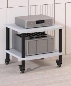 Étagères Rack de Stockage Audio Vidéo Support Audio sur Pied avec Roues Universelles Armoire de Rangement Multimédia pour Le Bureau La Chambre À Coucher Studio D'enregistrement.(Wit,60x54x50cm)