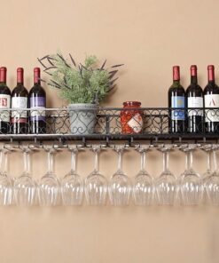Supports à vin fixés au Mur, Support de Verre de Bouteille de vin Mural Rustique Armoire à vin Unité de Bar de Cuisine Étagères flottantes, Support de Rangement pour étagère Murale