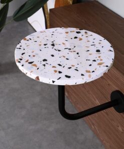 Table de Bar à Cocktails Rond de Style Moderne avec Dessus en terrazzo Blanc et Base de Fer pour pub, bistrot, café, Table Basse Murale