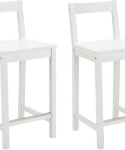 Amazon Basics Lot de 2 tabourets de comptoir de cuisine en bois blanc avec un dossier, tabouret de bar et de salle à manger, montage facile, moderne, 88 cm de haut
