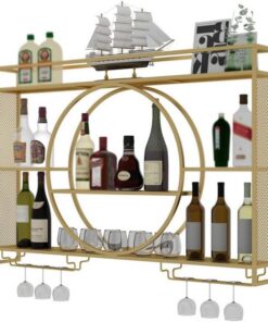 Présentoir à vin Mural, étagères flottantes pour Bar, présentoir de Rangement pour vin, Porte-Bouteille Multifonctionnel en Fer pour Bars à Domicile (Couleur : Or, Taille : 55,1 x
