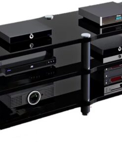 Support multimédia AV double large robuste – Centre de divertissement pour amplificateur stéréo, lecteur DVD, composants stéréo domestiques, support TV d'angle