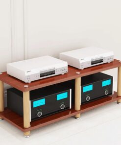 Support de Stockage Audio, Support de Rangement Audio, Meuble Rangement Salon, Meuble Etagere Rangement en Bois D'ingénierie + Bois Massif 2 Tailles 4 Couleurs(Brown,2 Layer)