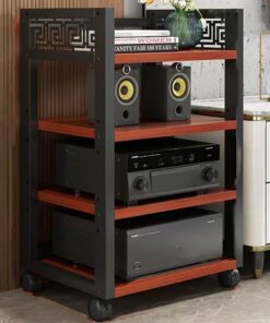 Meuble Stéréo Appareils DAC Audio Rack Multifonctionnel Support AV Media Meuble HiFi Media Stand pour Composants Audio Vidéo Etagère(Teak,4 Tier)