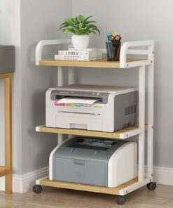 Meuble HiFi à 3 Niveaux, Rack Audio avec poulie, Meuble stéréo, Meuble AV Ouvert, for la Maison, Le Bureau, Le DJ, Le théâtre, etc.(White+Wood)