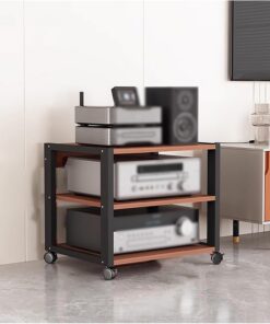 Support Audio, Petit récepteur stéréo à 2 Niveaux, unité de Rangement, Support de Composants Audio et vidéo, Armoire multimédia avec Haut-Parleur, amplificateur, imprimante, Lecteur CD DVD,