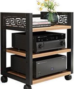 Meuble Rack Audio, Meuble Hi FI avec Étagères en Bois Réglables en Hauteur, Meuble Audio Vidéo Mobile avec Déflecteur Surélevé, Rack Audio À Motif Décoratif(3-Tier)