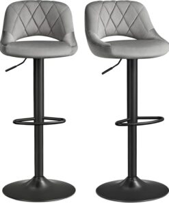 SONGMICS Tabourets de Bar, Lot de 2 Chaises Hautes, Sièges pour Cuisine, Revêtement Velours, Repose-pieds, Strucutre en Métal, Hauteur Réglable, Pivotant, Gris Foncé LJB072G01