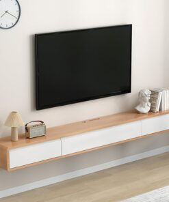 Générique Meuble TV Flottant, Meuble TV Mural, Centre de Divertissement, Console multimédia Murale avec Deux tiroirs et Espace de Rangement Semi-Ouvert, étagères flottantes avec Porte pour clapier de