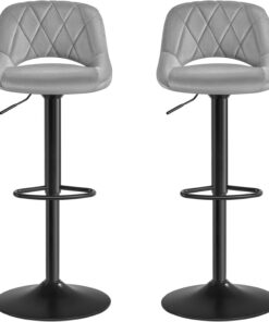 SONGMICS Tabourets de bar, Lot de 2 chaises haute, Sièges pour cuisine, avec structure métal, revêtement velours, repose-pieds, hauteur réglable, facile à assembler, rétro, Gris clair LJB072G02