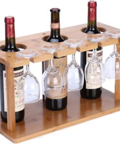 Casier à vin, autoportant, 2 en 1 Porte-gobelet à Trois Bouteilles, Peut contenir 5 gobelets, pour comptoir, Garde-Manger, Armoire, Bar