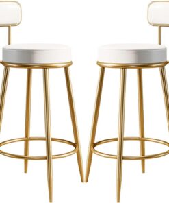 Lot de 2 tabourets de bar modernes du milieu du siècle sans accoudoirs avec base en métal doré et revêtement en cuir pour salle à manger ou bar