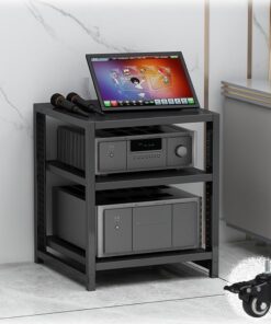 Meuble Haut-Parleur HiFi/Meuble AV à roulettes, Meuble AV à 4 Niveaux, Meuble vidéo, Meuble amplificateur à étagère réglable, Convient pour Le Salon, la Salle de Jeux, Le Studio d'enregistre