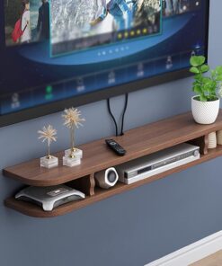 Console multimédia flottante murale pour box TV à 2 niveaux en bois massif, meuble TV flottant, centre de divertissement, meuble TV, meuble TV, console multimédia de salon,