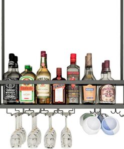 Casier à vin Noir, Support Suspendu au Plafond en métal, étagère de Rangement pour gobelets en Verre, présentoirs pour Bouteilles de vin pour sous Le Meuble, Cuisine, Bar, Hauteur