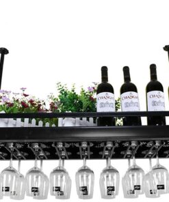 Porte-Bouteilles de vin pour Bar, Restaurant, Porte-Bouteilles de vin à Suspendre, Art Vintage en Fer, Plafond réglable de 30 à 60 cm de Hauteur, Porte-Verre à vin pour Bars//décor