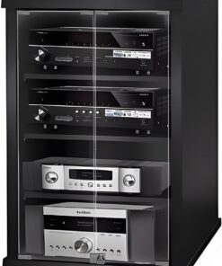 Meuble Meuble HiFi sol, Rack Audio à 4 niveaux, tour de Meuble stéréo for composants stéréo de divertissement, meuble stéréo avec porte en verre trempé, for les coins et les petits espaces(Nero