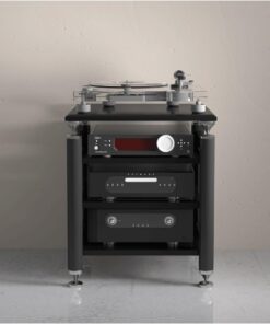 Meuble TV Moderne avec Enceintes HiFi, Tour vidéo réglable, étagères Ouvertes et Trois Niveaux, idéal pour Un Home cinéma. Slish Ma STO (Noir)