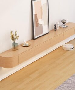 Meuble TV flottant style moderne blanc + pierre frittée 120 cm de largeur pour le salon