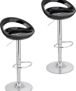 Baroni Home Lot 2 Tabourets Bar Pivotant Hauteur Réglable, Assise en Plastique et Dossier, Base Chromée, Repose-Pieds, Fond Anti-Rayures, Tabouret Cuisine et Péninsule, 37x45x59–79 cm, Noir 2 pièces
