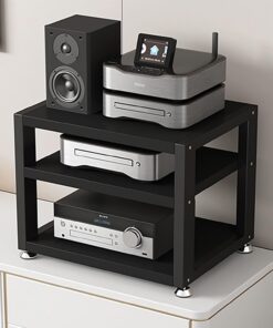 Meuble Rack Audio 3/4 Niveaux, Petite Meuble Stéréo, Meuble Hi FI Moderne, Support de Stockage de Vidéo, Tube en Acier Épaissi, Forte Capacité de Charge(Nero,3 Tier 40x35x35.5CM)